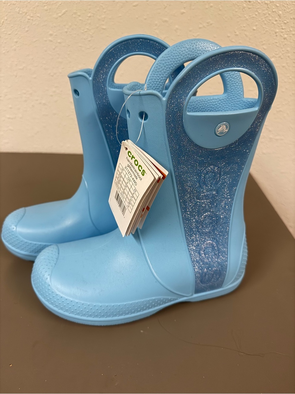 CROCS Light Blue Glitter Handle Kids Rain Boots